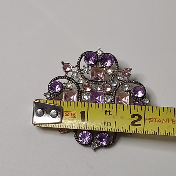 Pretty Purple And Pink Rhinestone Vintage Brooch - Picture 11 of 16